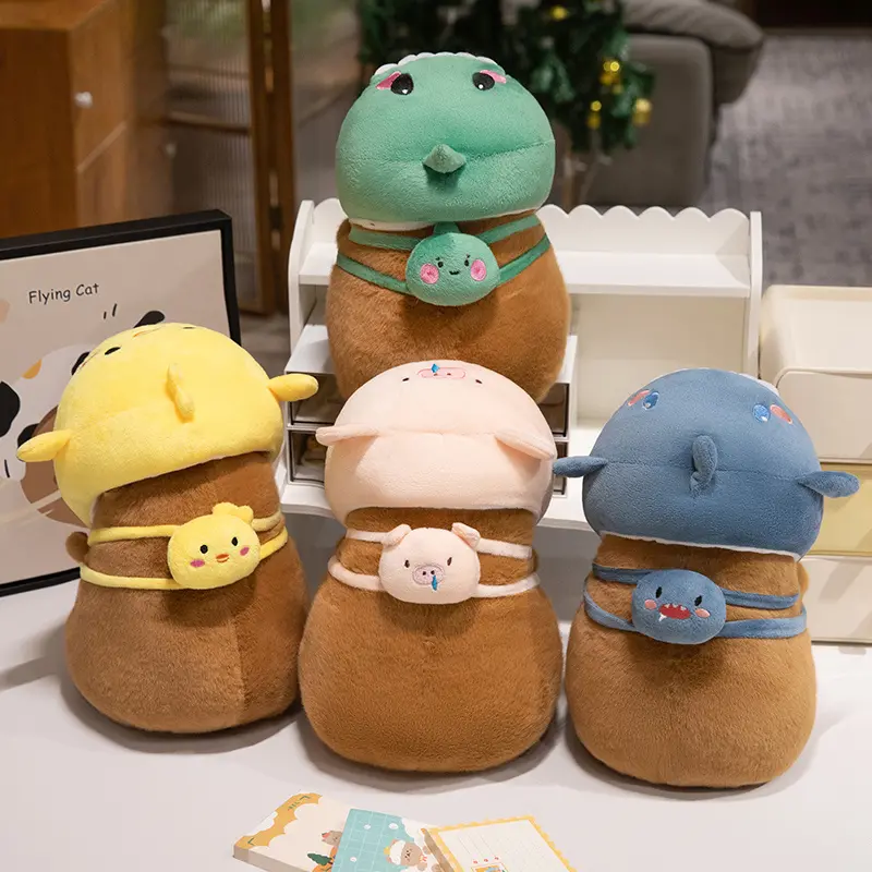 Cute Shark,Chicken,Pig,Dinosaur Headwear Backpack Capybara Plush Toy Cute Animal Costume Soft Stuffed Toy Birthday Gift for Kids