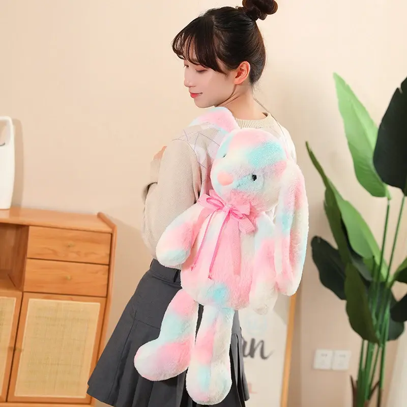 Easter Rabbit Bunny Stuffed with Long Floppy Ears, Colorful Tie Dye Rabbit Plush Toy Bedtime,Super soft colorful rabbit plush