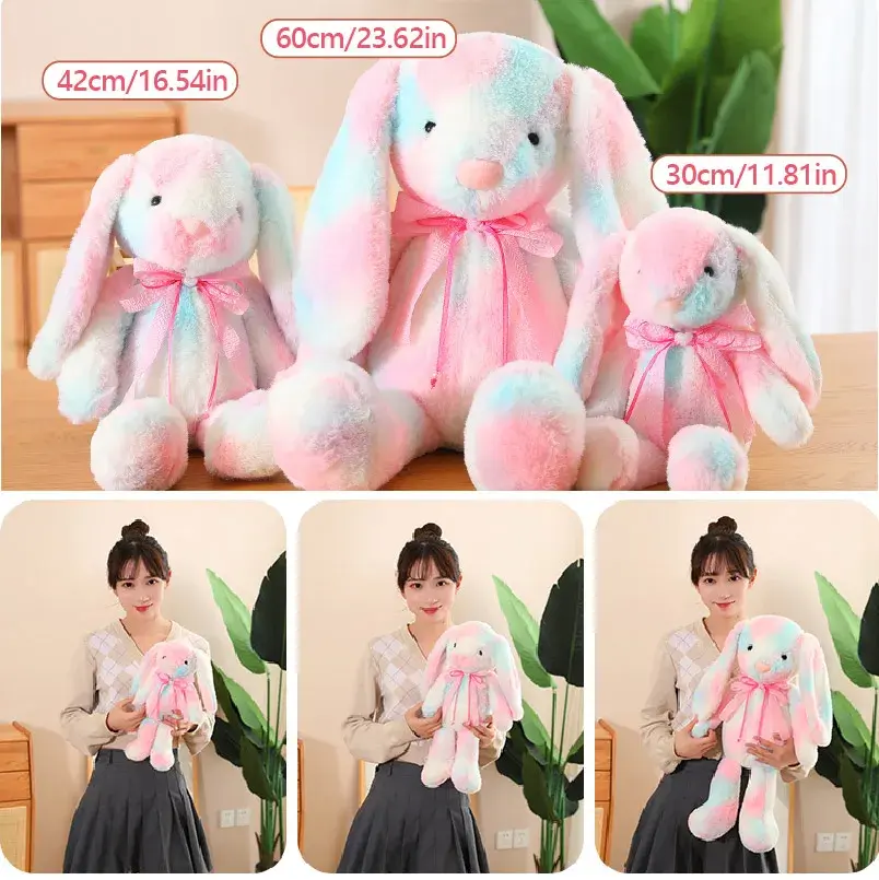 Easter Rabbit Bunny Stuffed with Long Floppy Ears, Colorful Tie Dye Rabbit Plush Toy Bedtime,Super soft colorful rabbit plush
