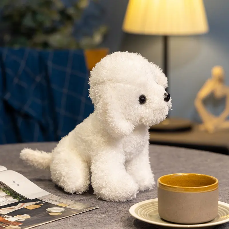 1pc19cm/7.48in curly hair teddy dog simulation doll net red nose ga poodle plush toys companion puppy gift gift white dog doll p