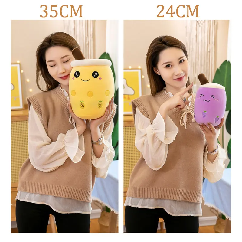 Cute Stuffed Boba Plush Bubble Tea Real-life Bubo Food Milk Cup Plushie Pillow Soft Kawaii Plush Toys Gifts for Kids Adult 24CM