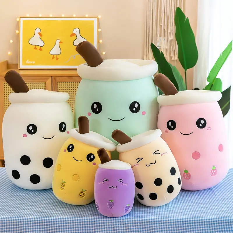 Cute Stuffed Boba Plush Bubble Tea Real-life Bubo Food Milk Cup Plushie Pillow Soft Kawaii Plush Toys Gifts for Kids Adult 24CM