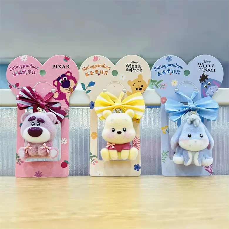Disney Eeyore Flocking Doll Toy Keychain Pooh Bear Sitting Stuffed Cute Animal Cartoon Backpack Hanging Decor Kids Holiday Gifts