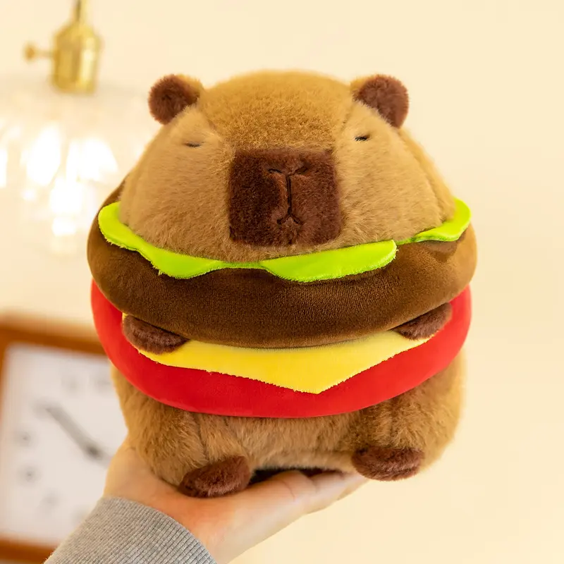 Hot Cute Hamburger Capybara Plush Stuffed Toy Simulation Animal Doll Soft Children's Toy Birthday Gift Kawaii Room Decoration