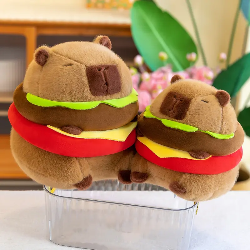 Hot Cute Hamburger Capybara Plush Stuffed Toy Simulation Animal Doll Soft Children's Toy Birthday Gift Kawaii Room Decoration
