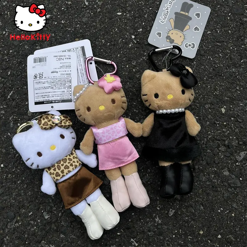Kawaii Sanrio Long Legs Hello Kitty Leopard Print Cute Keychain Cute Cartoon Doll Toy Backpack Pendant Kids Birthday Gifts Girls