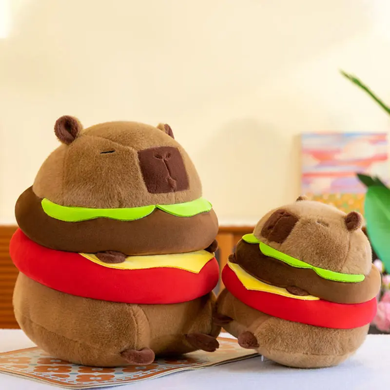 Hot Cute Hamburger Capybara Plush Stuffed Toy Simulation Animal Doll Soft Children's Toy Birthday Gift Kawaii Room Decoration