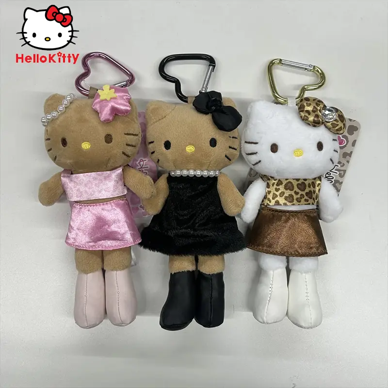 Kawaii Sanrio Long Legs Hello Kitty Leopard Print Cute Keychain Cute Cartoon Doll Toy Backpack Pendant Kids Birthday Gifts Girls