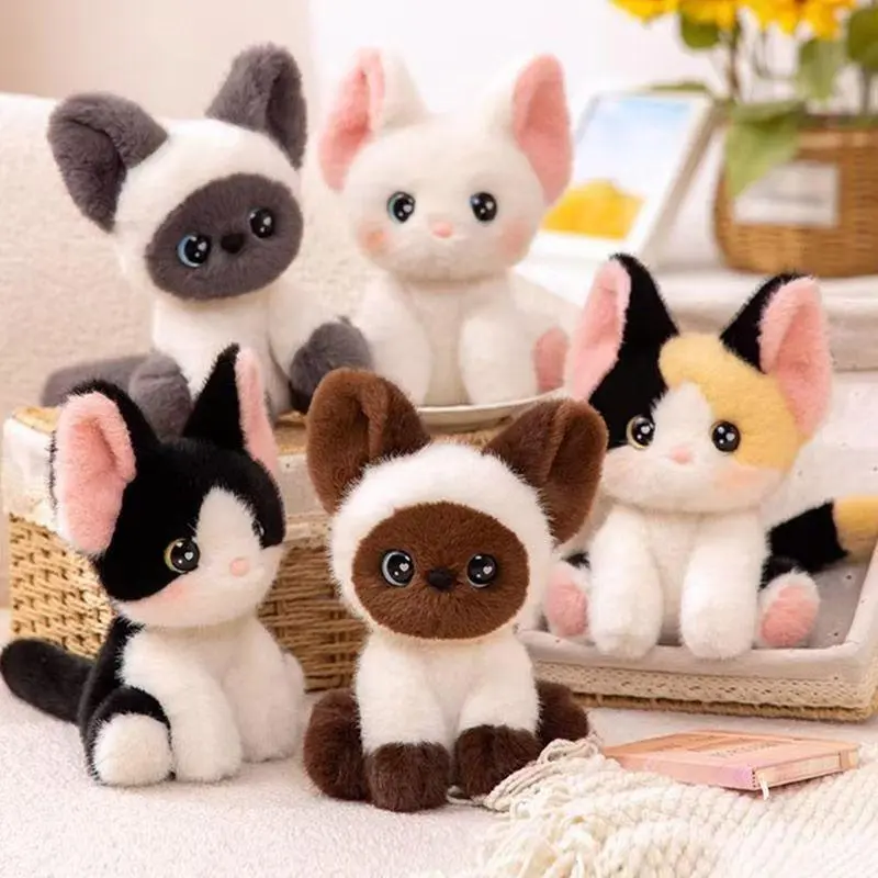 24cm Kawaii Cat Plush Doll Devon Rex Siamese Cat Plush Toy Cute Decoration Accompany Sleep Toy Kids Birthday Gift