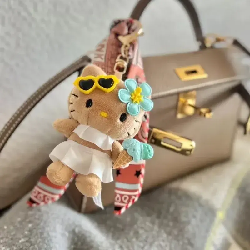 Kawaii Sanrio Hello Kitty Sunglasses Stuffed Plush Keychain Decoration Toy Soft Cartoon Backpack Pendant Dolls Birthday Gift