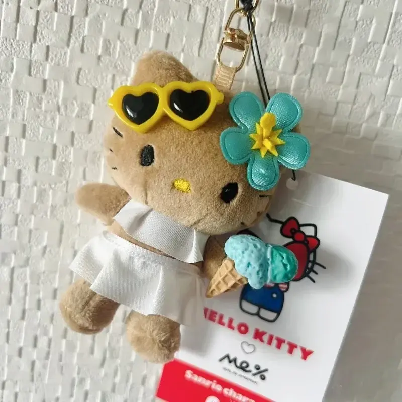 Kawaii Sanrio Hello Kitty Sunglasses Stuffed Plush Keychain Decoration Toy Soft Cartoon Backpack Pendant Dolls Birthday Gift