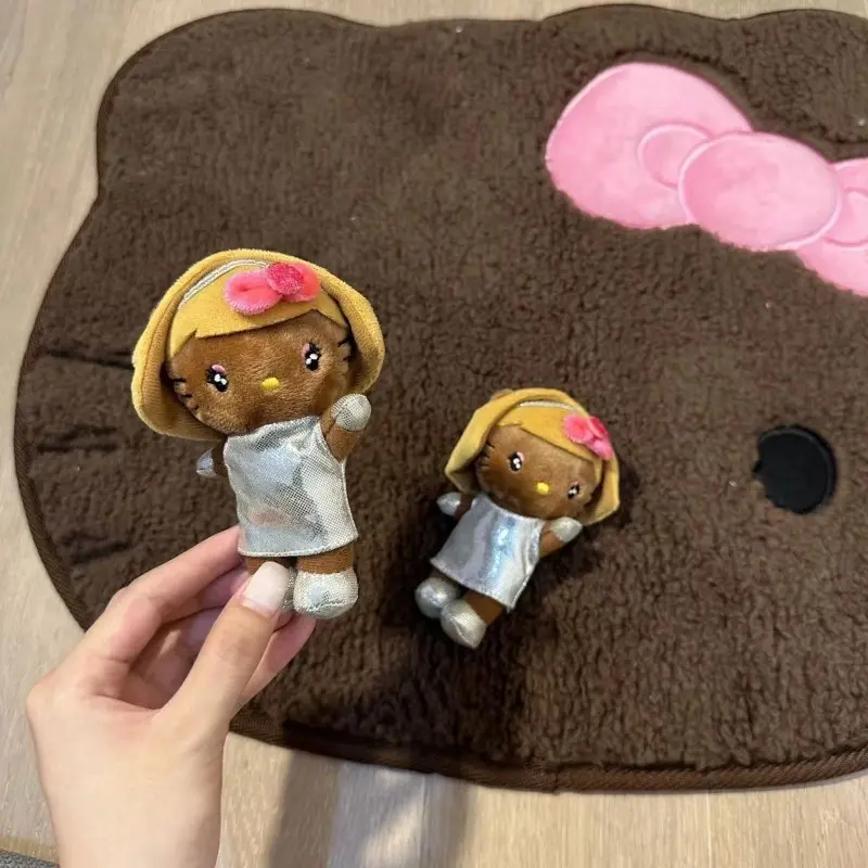 10cm Sanrio Hello Kitty Hawaii Beauty Room Sisters Plush Toys Pendant Keychain Cute Black Skin KT Stuffed Doll Girl Holiday Gift