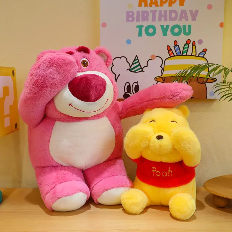 Disney Cartoon Stitch Plush Toy Cute Lotso Winnie the Pooh Doll Stuffed Blindfold Strawberry Bear Doll Room Decor Holiday Gift