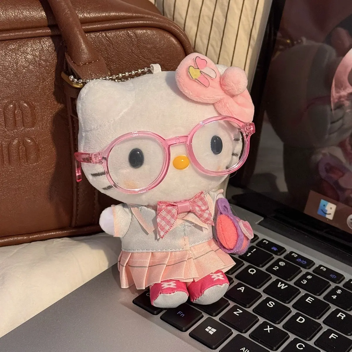 Sanrio Hello Kitty Jk Uniform Plush Toys Pendant Keychain Cute Cartoon Girl Glasses KT Cat Stuffed Doll Decoration Holiday Gifts