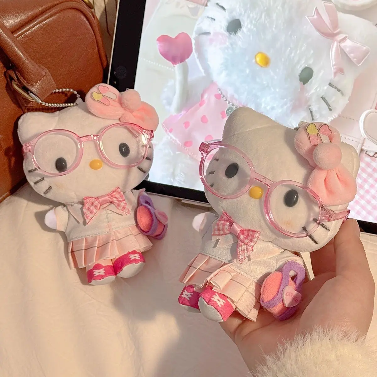 Sanrio Hello Kitty Jk Uniform Plush Toys Pendant Keychain Cute Cartoon Girl Glasses KT Cat Stuffed Doll Decoration Holiday Gifts