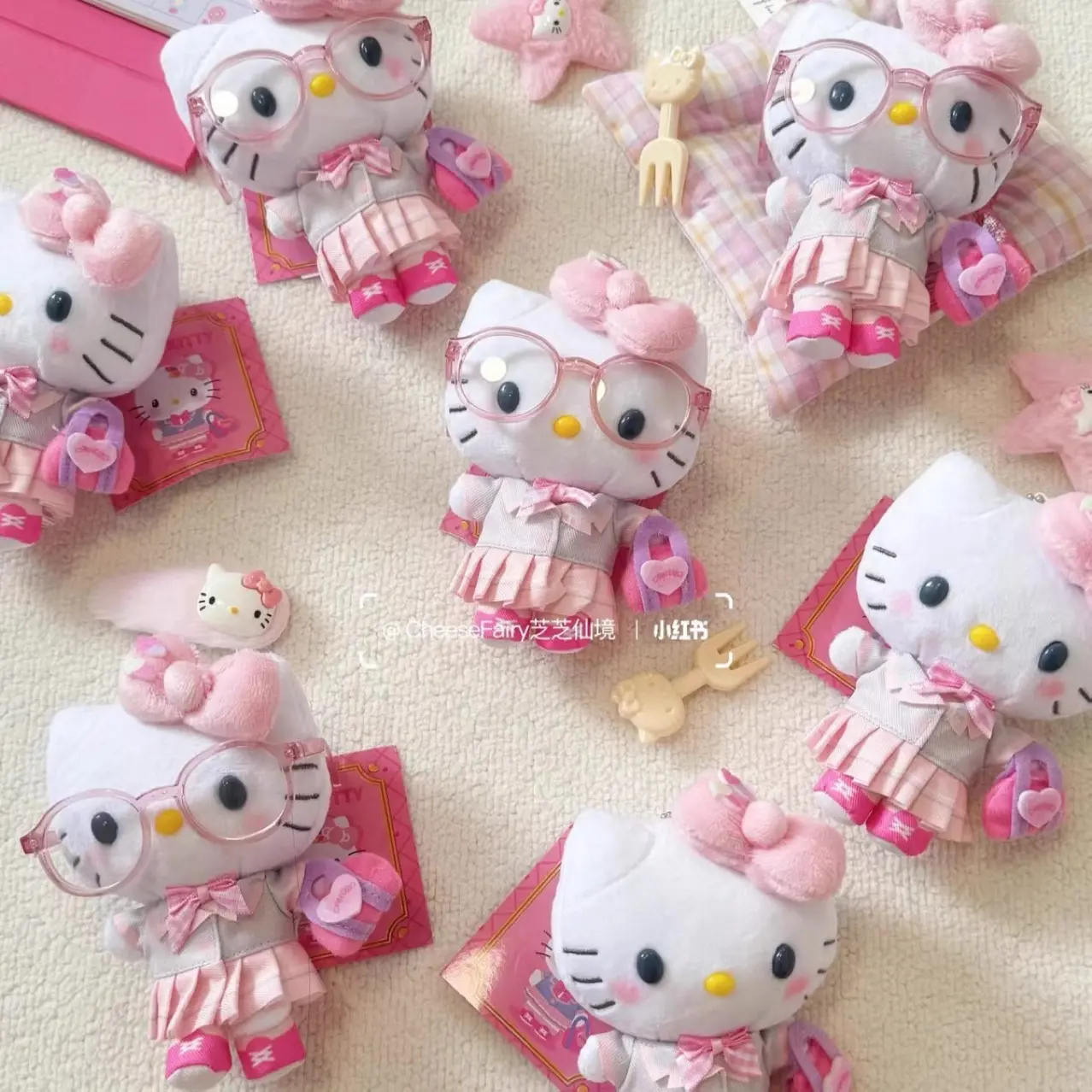 Sanrio Hello Kitty Jk Uniform Plush Toys Pendant Keychain Cute Cartoon Girl Glasses KT Cat Stuffed Doll Decoration Holiday Gifts