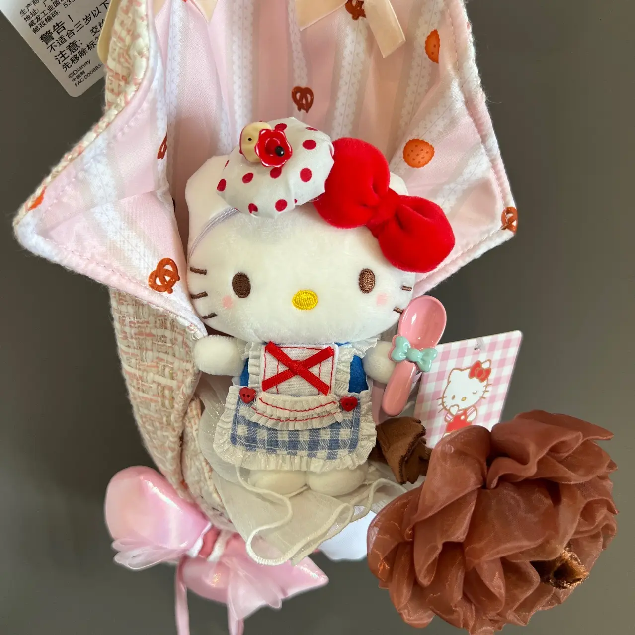 Apple Chef Cute Apron Hello Kitty Plush Toy Keychain Sanrio KT Cat Soft Stuffed Doll Pendant Car Key Backpack Bag Decor Kid Gift