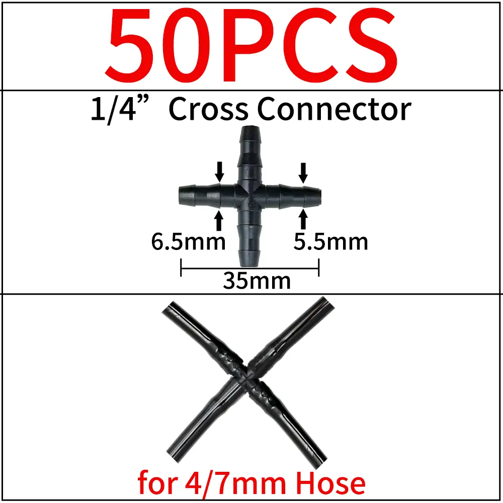Oasis Garden Irrigation Connector Barbed Single Double Tee Elbow Drip Arrow Cross Coupling Watering Fitting for 3/5 4/7mm Hose