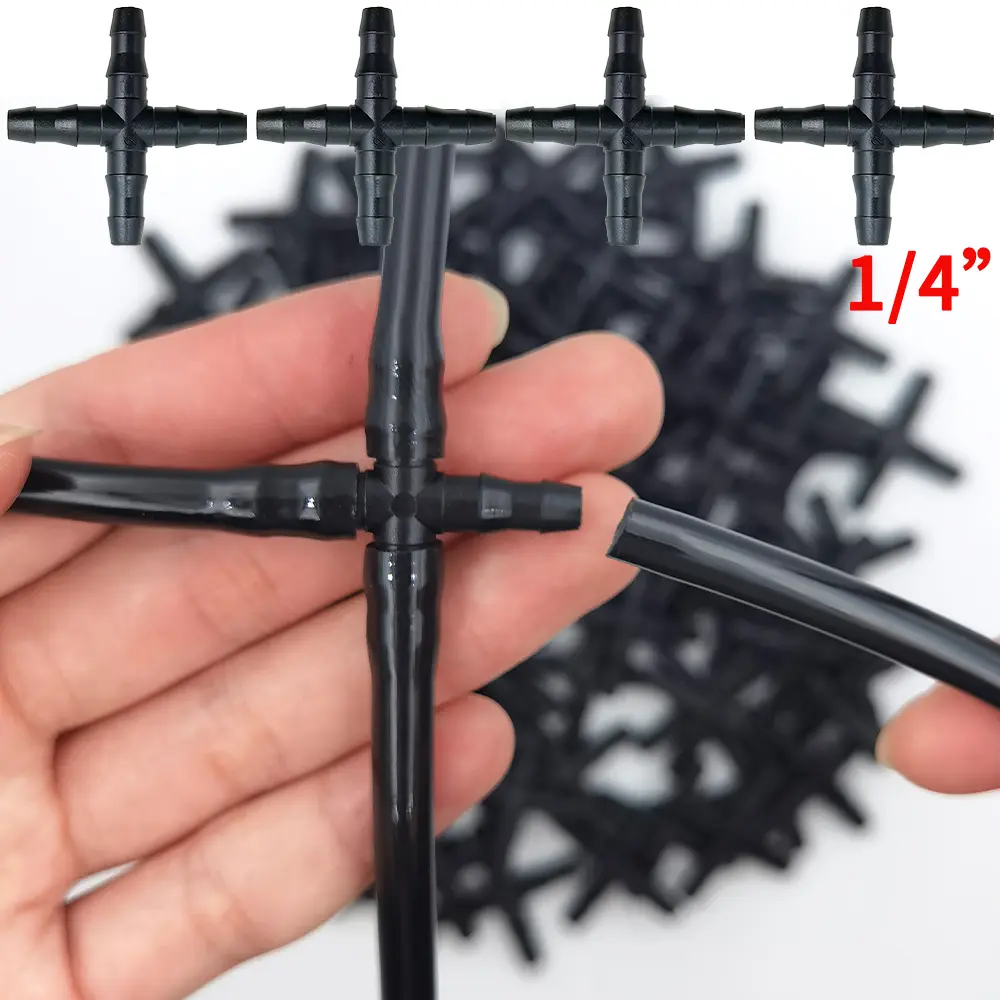OASIS 10-100PCS 1/4'' Cross Connecter for 4/7mm Micro Tubing Hose 4 Ways Barbed Adapter Drip Irrigation Cross Joint Connectors
