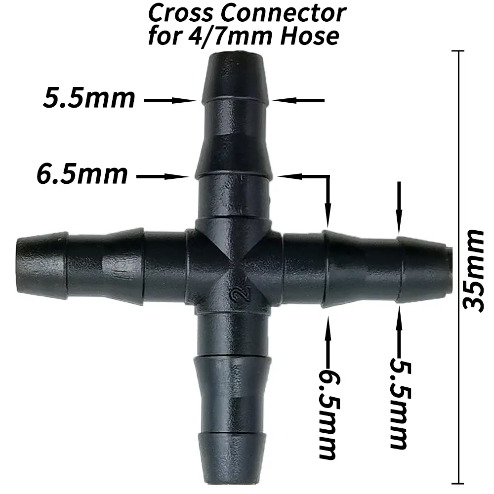 OASIS 10-100PCS 1/4'' Cross Connecter for 4/7mm Micro Tubing Hose 4 Ways Barbed Adapter Drip Irrigation Cross Joint Connectors
