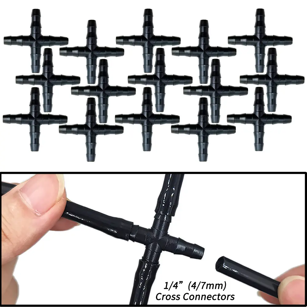 OASIS 10-100PCS 1/4'' Cross Connecter for 4/7mm Micro Tubing Hose 4 Ways Barbed Adapter Drip Irrigation Cross Joint Connectors