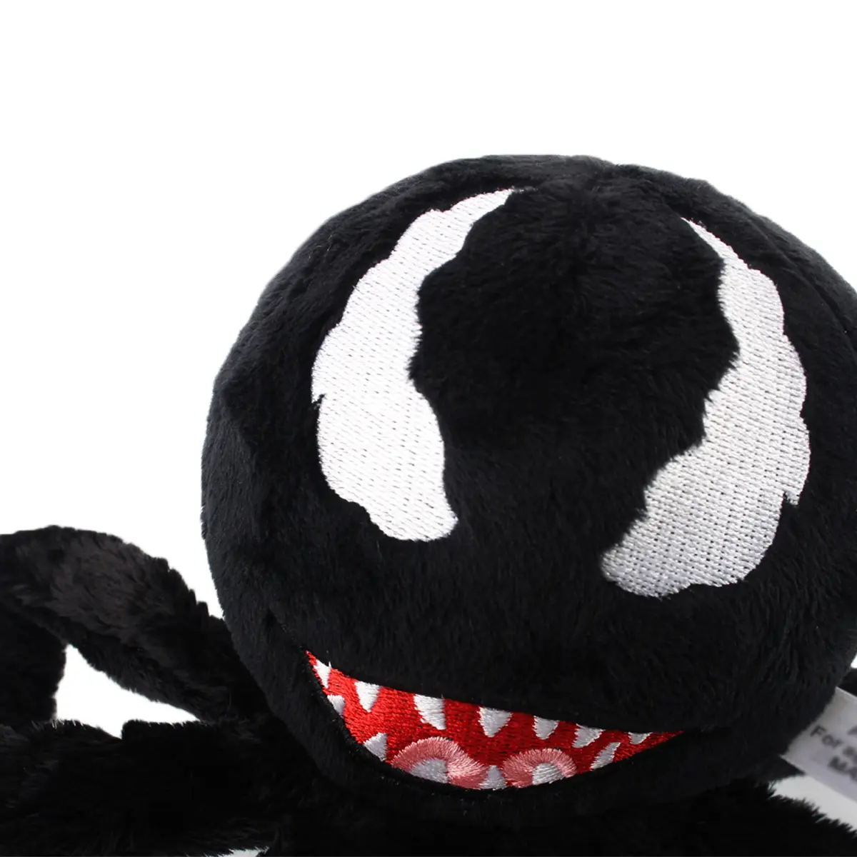 Cute octopus plush toy, with soft black fur, white eyes and a mouth with red fangs, an excellent gift for children and fans.