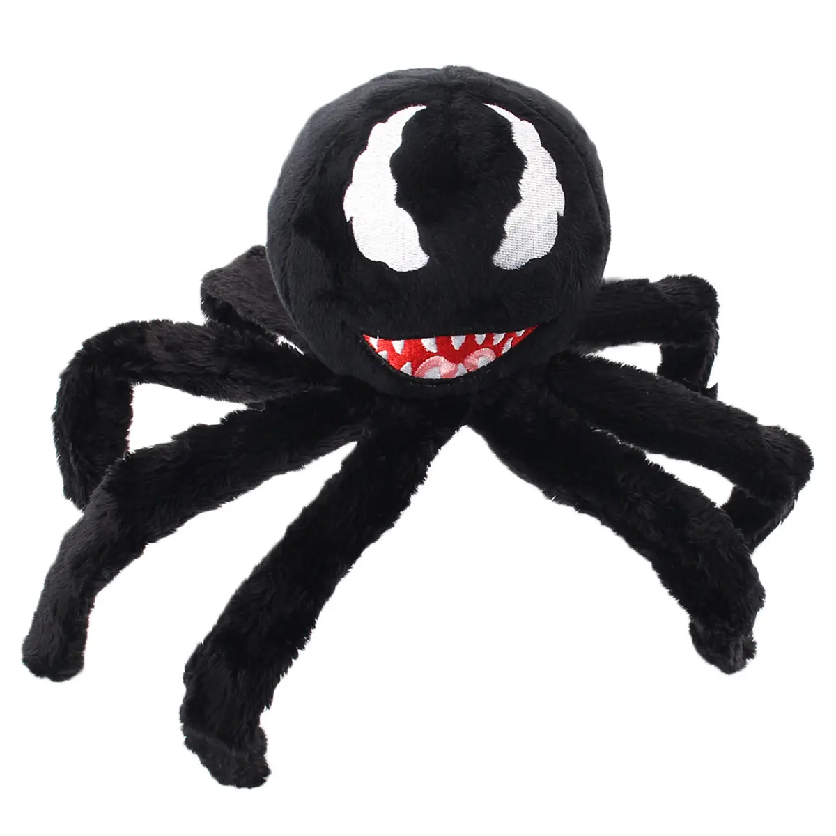 Cute octopus plush toy, with soft black fur, white eyes and a mouth with red fangs, an excellent gift for children and fans.