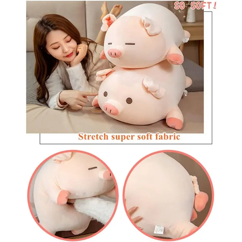 Adorable Pink Pig Plush Toys Cartoon Expression Piggy Toy with Cuddly Body Hugging Pillow for Room Sofa Decoration Birthday Gift