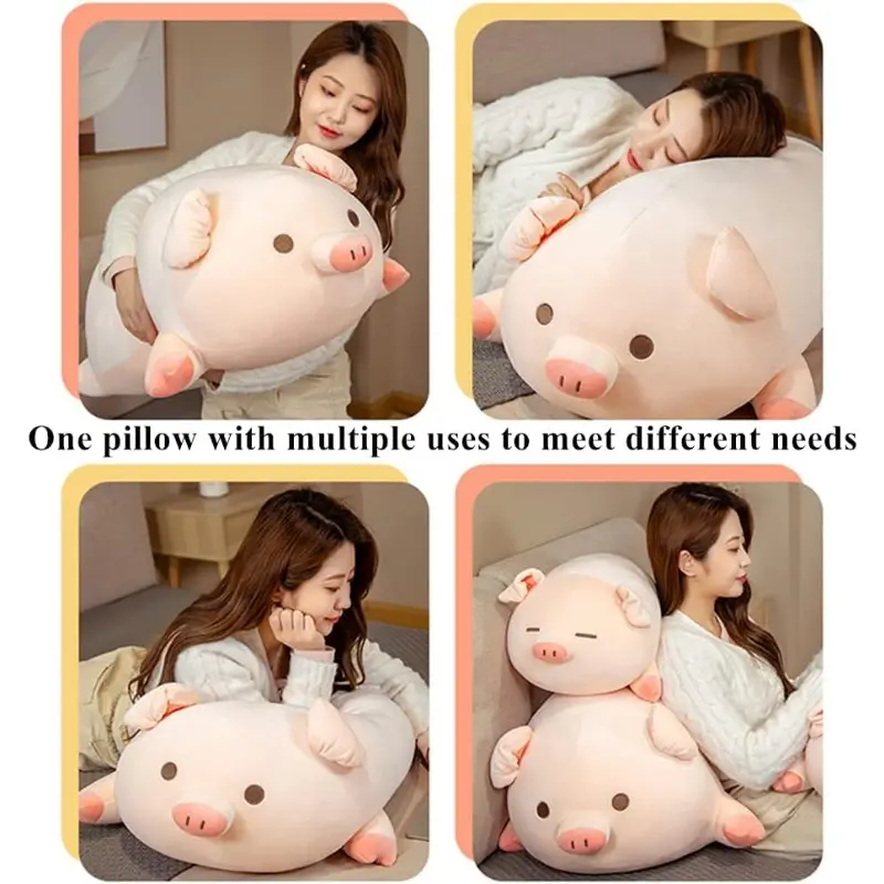 Adorable Pink Pig Plush Toys Cartoon Expression Piggy Toy with Cuddly Body Hugging Pillow for Room Sofa Decoration Birthday Gift