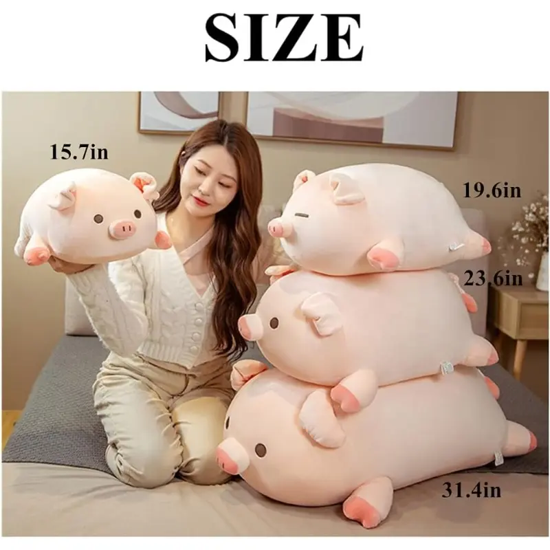 Adorable Pink Pig Plush Toys Cartoon Expression Piggy Toy with Cuddly Body Hugging Pillow for Room Sofa Decoration Birthday Gift