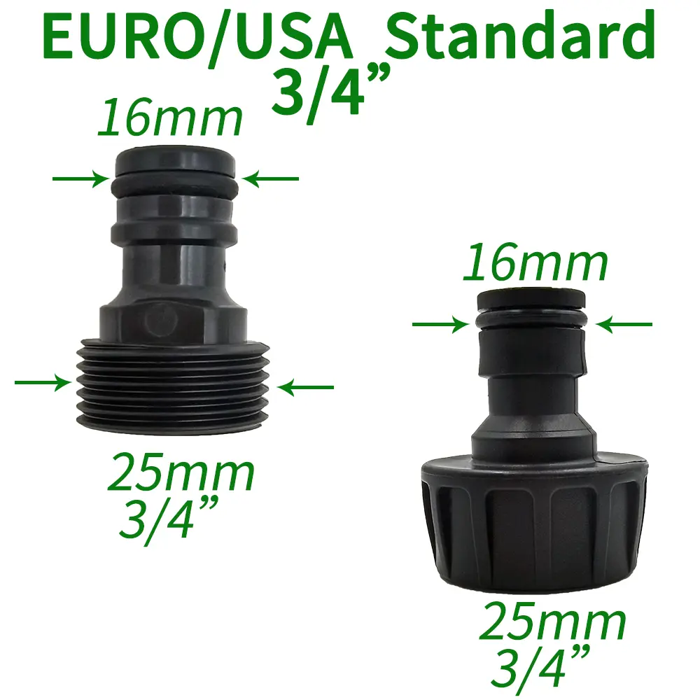 Quick Connector Nipple EURO USA 3/4 Inch Male Threaded Hose Pipe Adapter for Garden Tubing Drip Irrigation Watering System