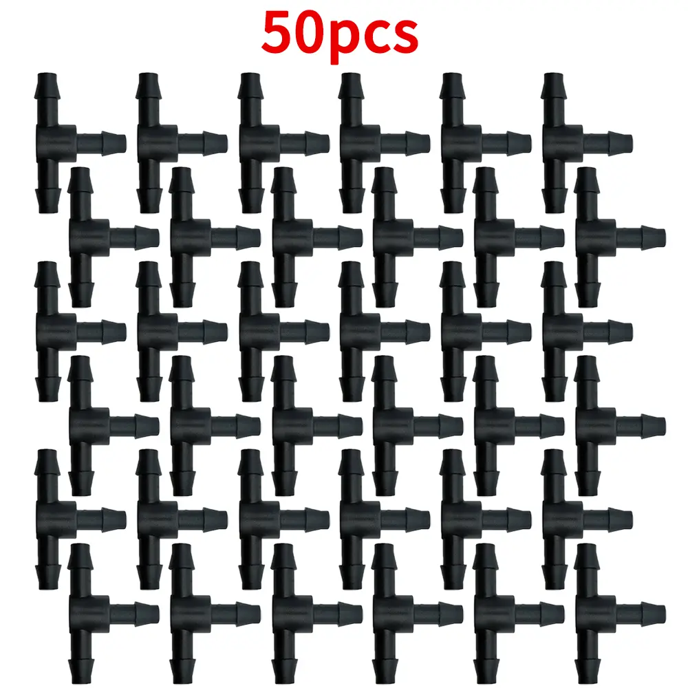 OASIS 50PCS Plastic Barbed 3-Way TEE Connector for 4/7mm Tubing Watering Pipe Hose Couplings Micro Drip Irrigation Garden Tools