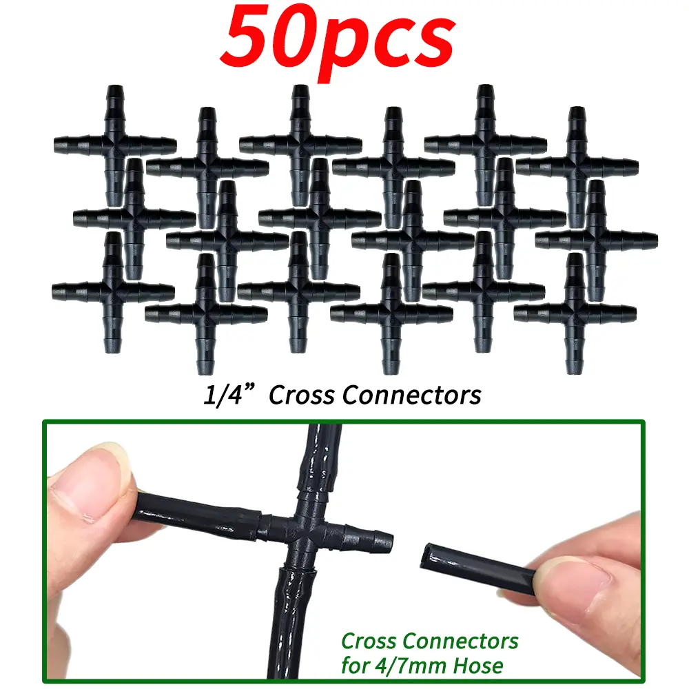 Oasis Garden Water Connector Drip Irrigation for 1/4'' & 1/8'' Tubing Hose Accessories Joint Barbed Tees Cross Eng Plug Adaptors
