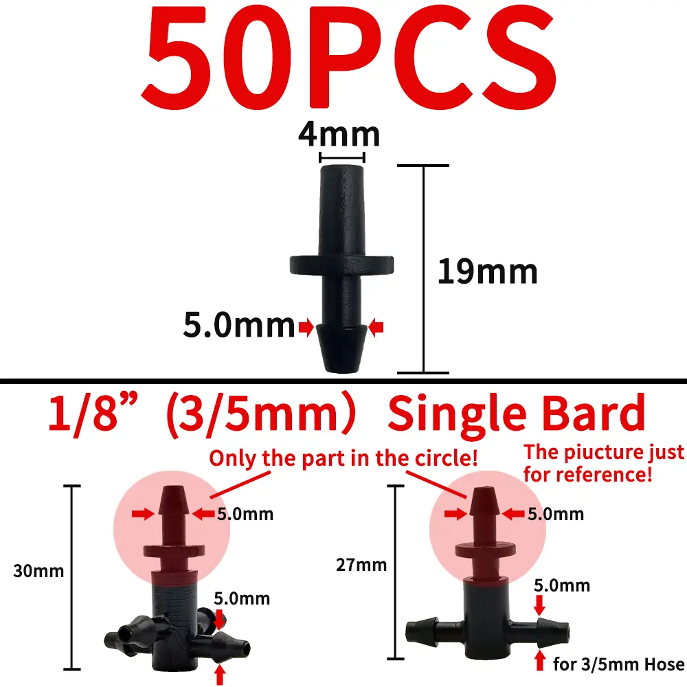 Oasis Garden Water Connector Drip Irrigation for 1/4'' & 1/8'' Tubing Hose Accessories Joint Barbed Tees Cross Eng Plug Adaptors
