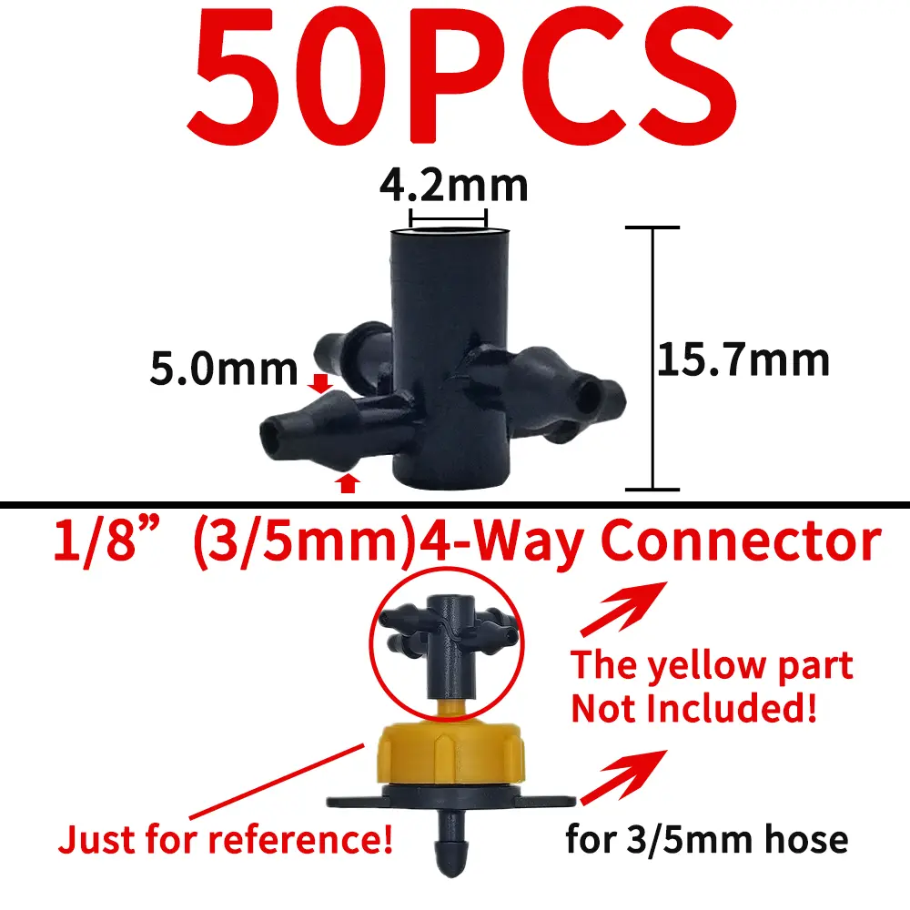 Oasis Garden Water Connector Drip Irrigation for 1/4'' & 1/8'' Tubing Hose Accessories Joint Barbed Tees Cross Eng Plug Adaptors