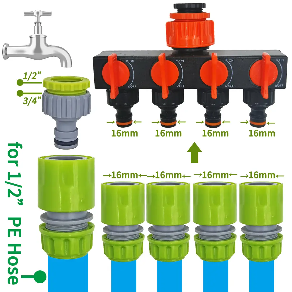 6PCS 1/2 inch Garden Hose Pipe Repair Connector w/o or w/ WATER STOP VALVE Tubing Quick Connection Drip Irrigation Greenhouse