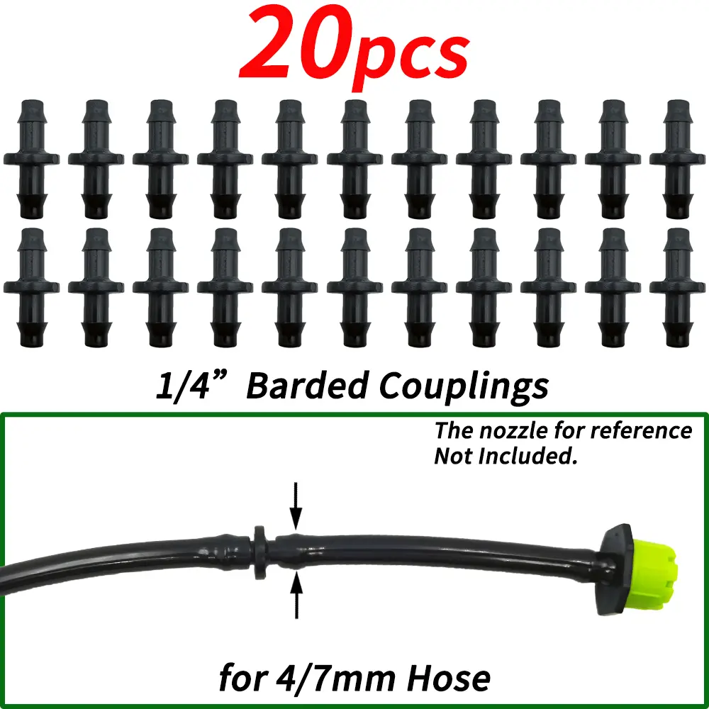 20/50/100PCS 1/4'' Barbed Coupling for 4/7mm Hose Tubing Micro Flow Drip Irrigation Watering Straight Connectors Fittings