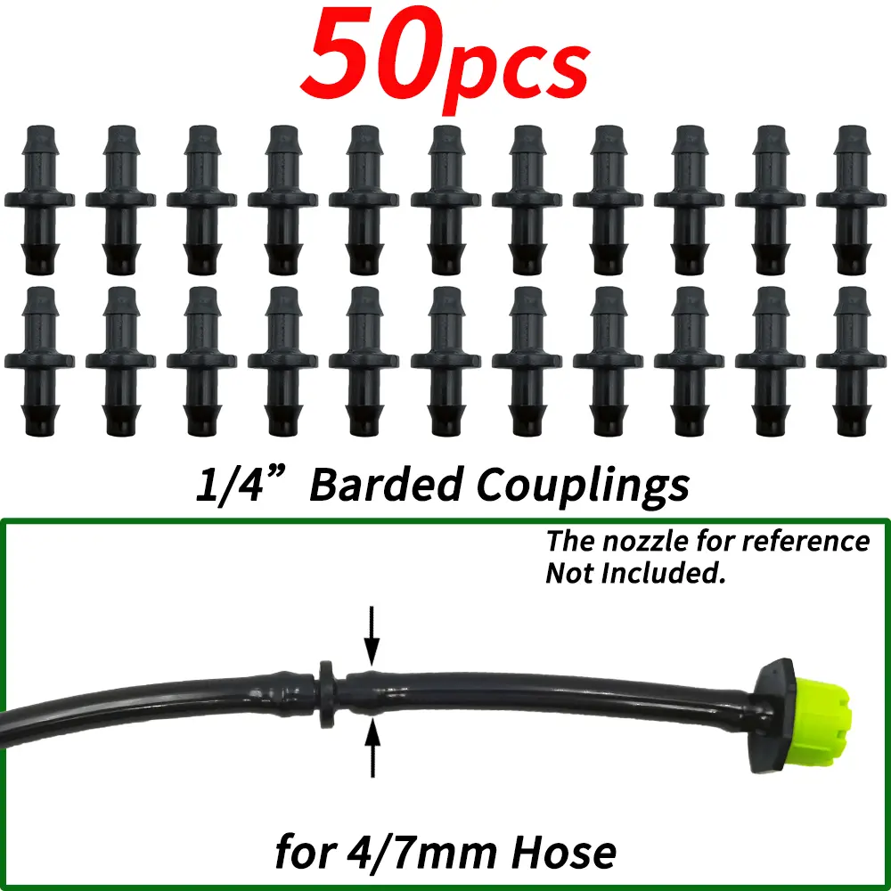 20/50/100PCS 1/4'' Barbed Coupling for 4/7mm Hose Tubing Micro Flow Drip Irrigation Watering Straight Connectors Fittings