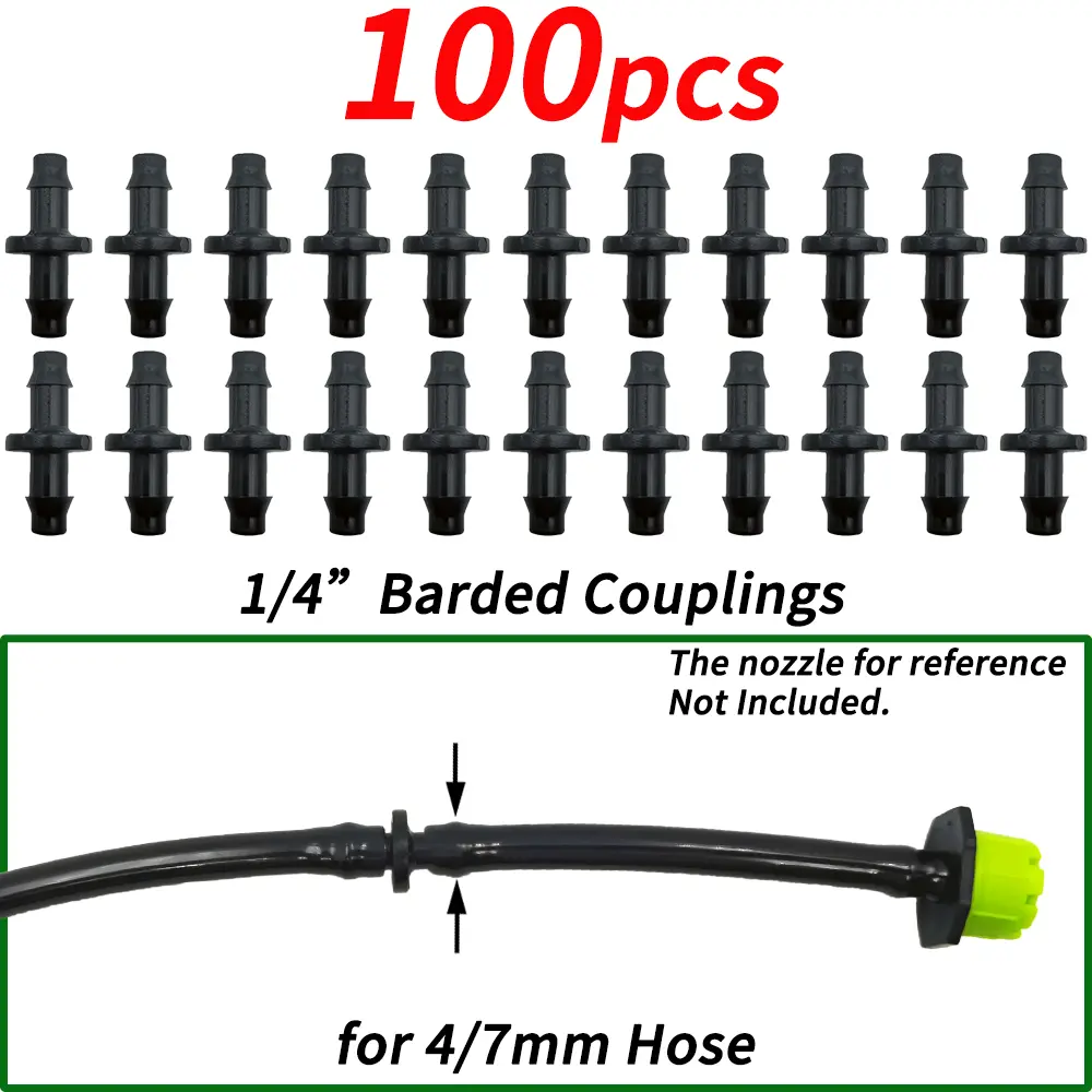 20/50/100PCS 1/4'' Barbed Coupling for 4/7mm Hose Tubing Micro Flow Drip Irrigation Watering Straight Connectors Fittings