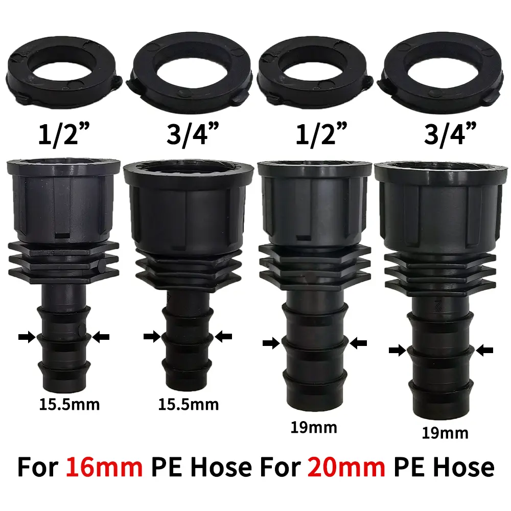 1/2" 3/4" Male Female Thread Connector To Barb 16mm 20mm 25mm PE Hose Adapter Tee Elbow Garden Irrigation Drip Watering System