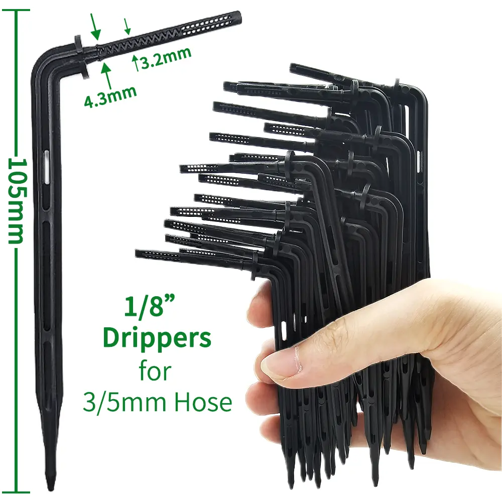 Oasis 50-1000pcs Greenhouse 3/5m Hose Drip Irrigation Drippers 1/8'' Bending Arrow Emitters Garden Potted Micro Watering System