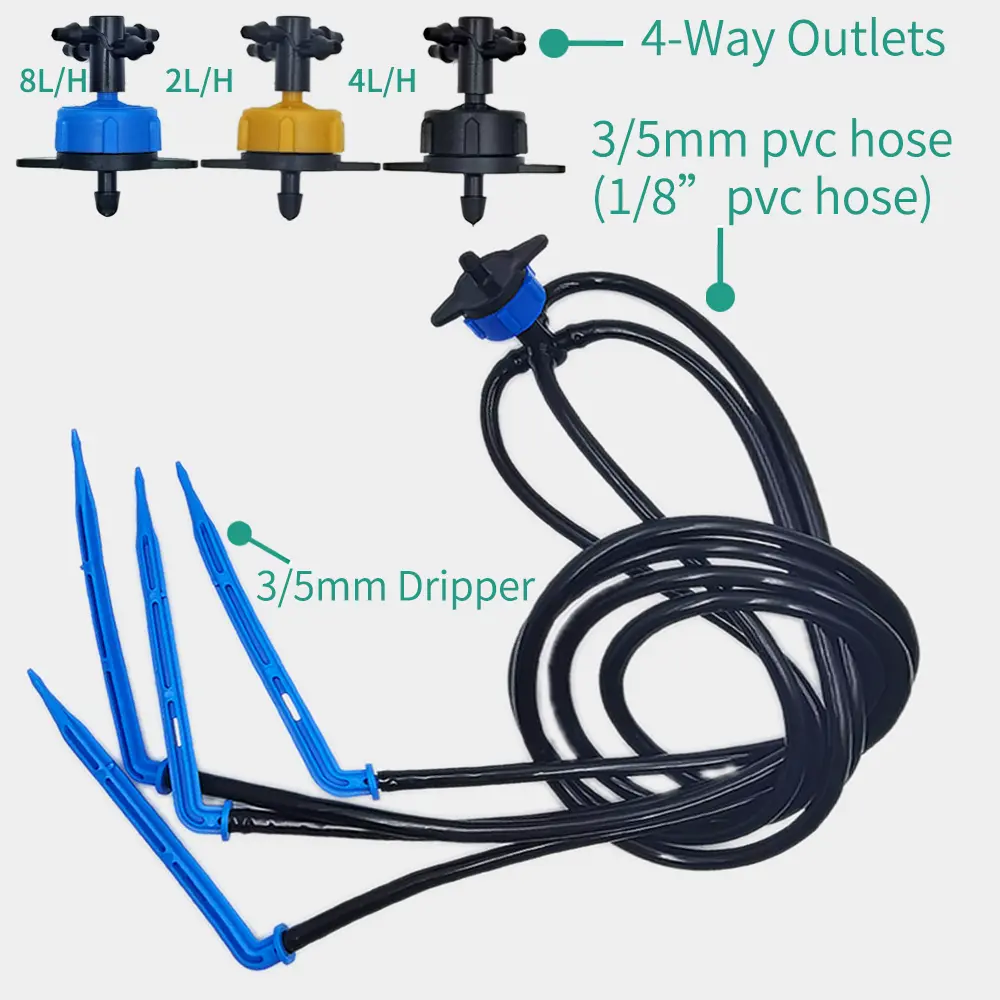 Greenhouse Drip Irrigation 4-way 3/5mm Drip Arrow 2-way Transmitter Irrigation Watering System for Pot Garden Lawn 10set/20set