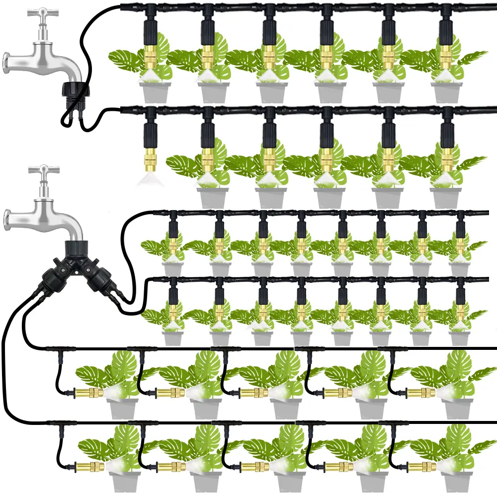 5M-30M Outdoor Misting Cooling System Garden Irrigation Watering 1/4'' Brass Atomizer Nozzles 4/7mm Hose for Patio Greenhouse