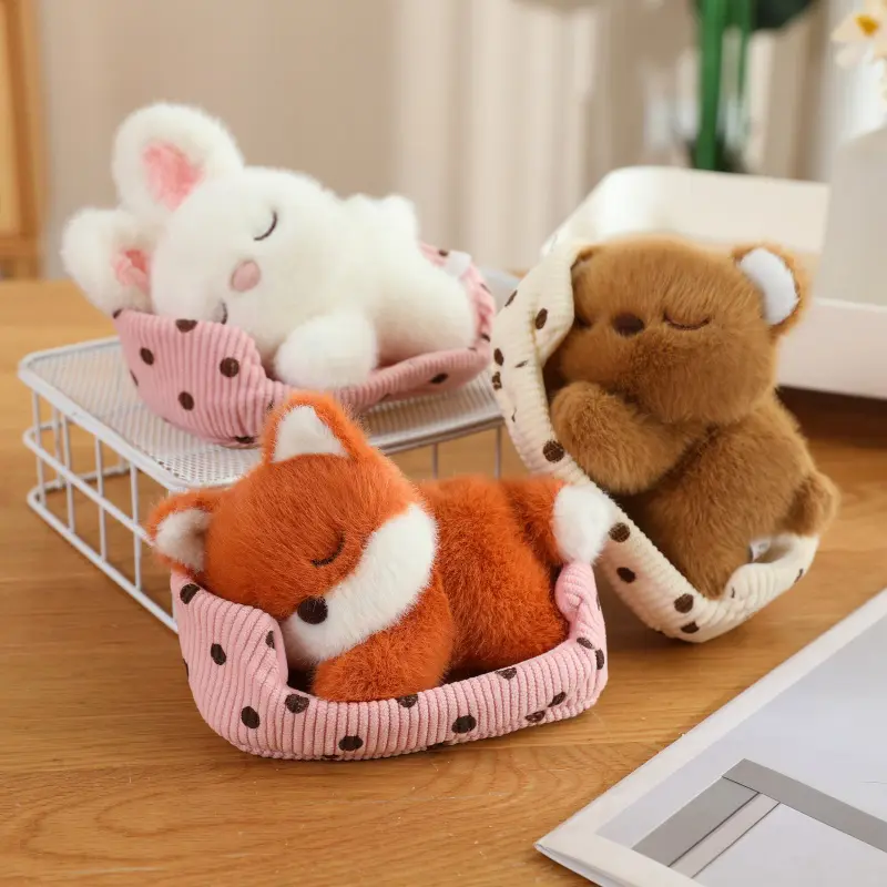 Cute Cartoon Dog, Cat, Fox, Bear, White Rabbit and Pig Plush Toy A Cat Doll Lying in Its Nest Cute Toys for Girl Funny Ornaments