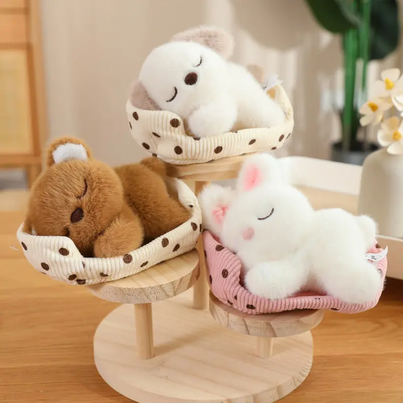 Cute Cartoon Dog, Cat, Fox, Bear, White Rabbit and Pig Plush Toy A Cat Doll Lying in Its Nest Cute Toys for Girl Funny Ornaments