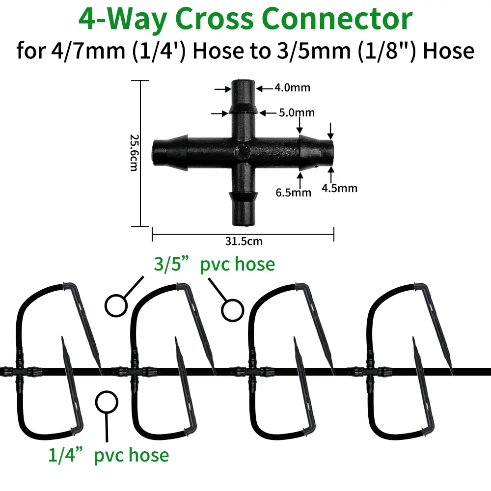Greenhouse Drip Irrigation Kit Automatic Watering System Garden 4-Way 4/7mm to 3/5mm Hose Dripper for Pot Plant Vegetable Bonsai