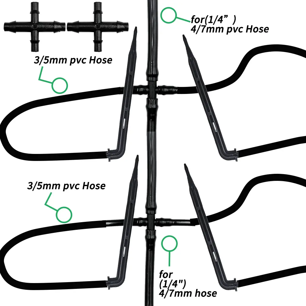 Greenhouse Drip Irrigation Kit Automatic Watering System Garden 4-Way 4/7mm to 3/5mm Hose Dripper for Pot Plant Vegetable Bonsai