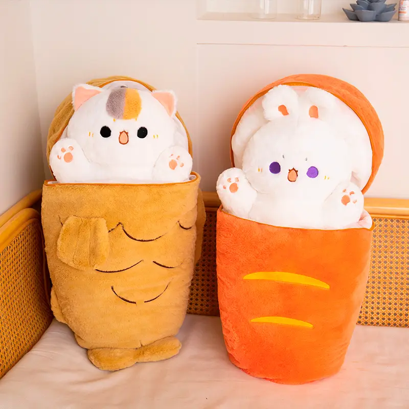 30-80CM Creative Taiyaki Cat Rabbit Plush Toys Furry Animal Plushie Nest Pillow Big Fish Carrot Cushion Lovely Doll For Girls