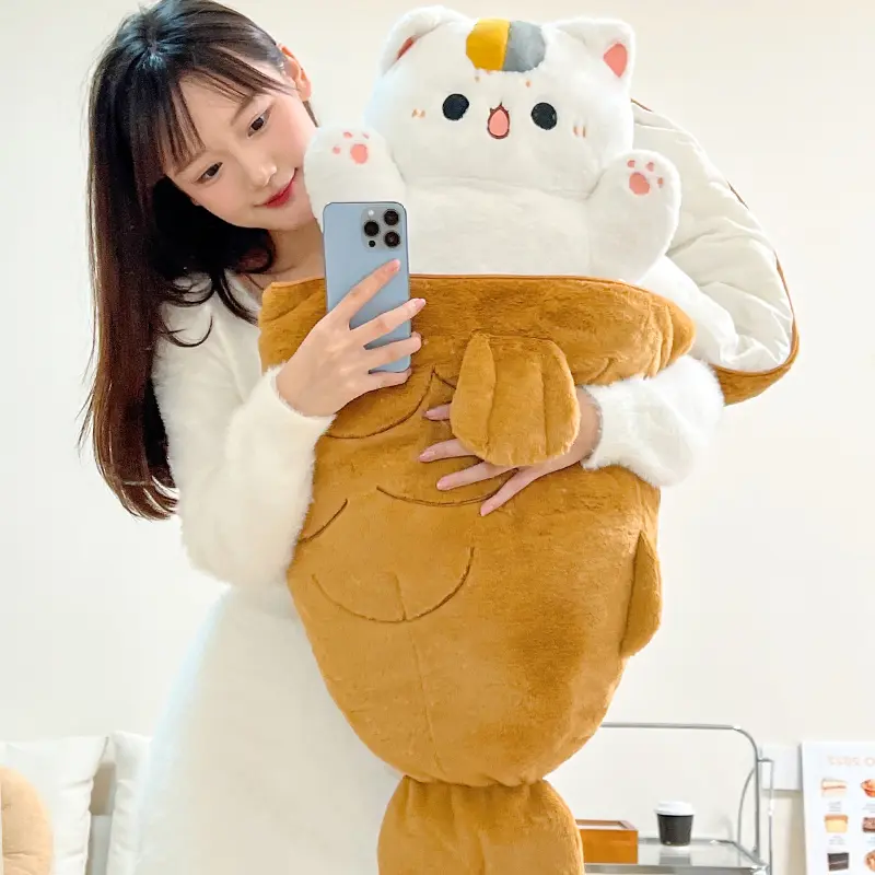 30-80CM Creative Taiyaki Cat Rabbit Plush Toys Furry Animal Plushie Nest Pillow Big Fish Carrot Cushion Lovely Doll For Girls