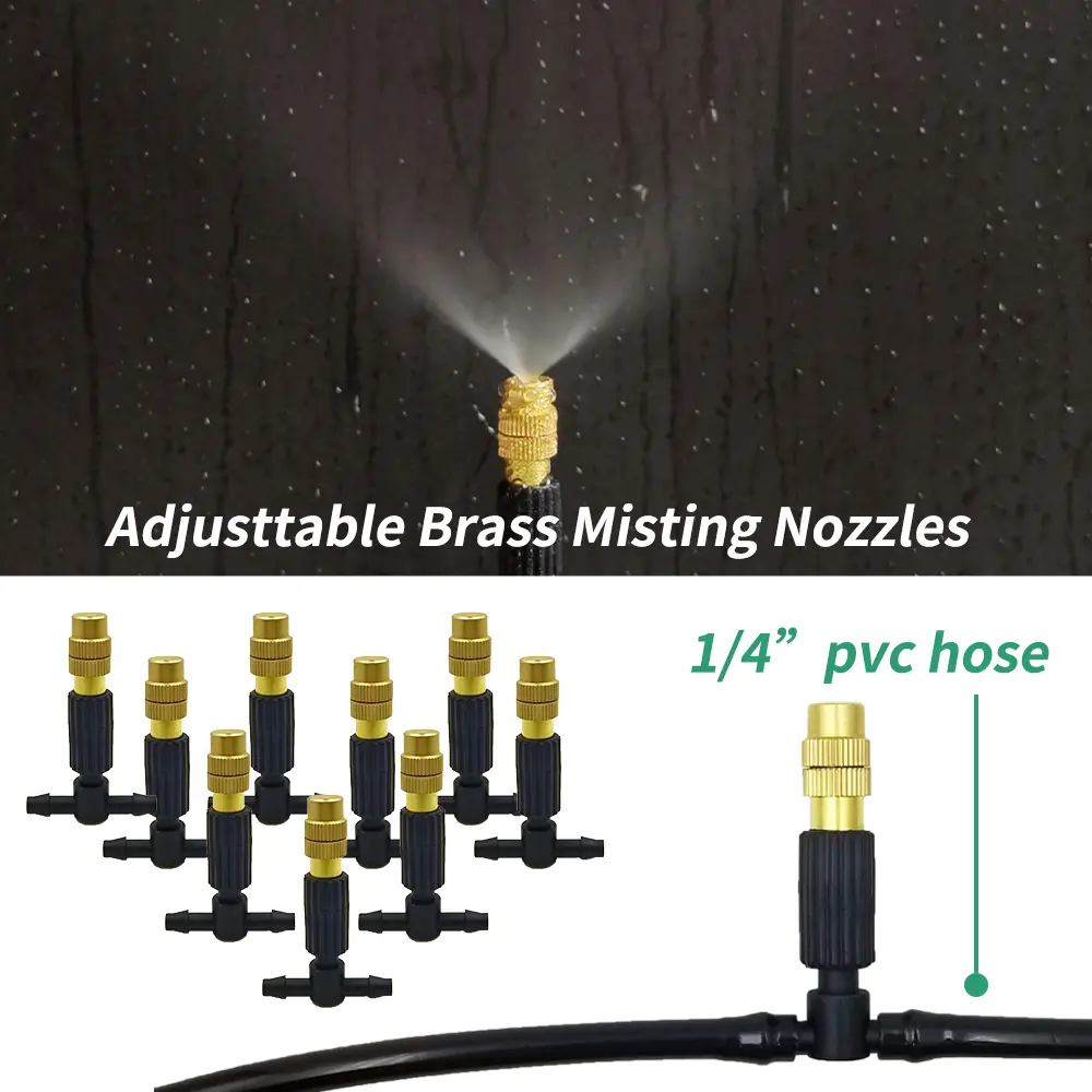 5M-50M Garden Misting Cooling System 1/4'' Drip Irrigation Outdoor Watering Brass Atomizer Nozzles 4/7mm Hose Greenhouse Parasol
